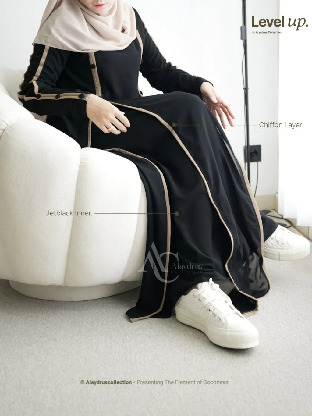 Abaya Hitam Aisyah Kombinasi Chiffon