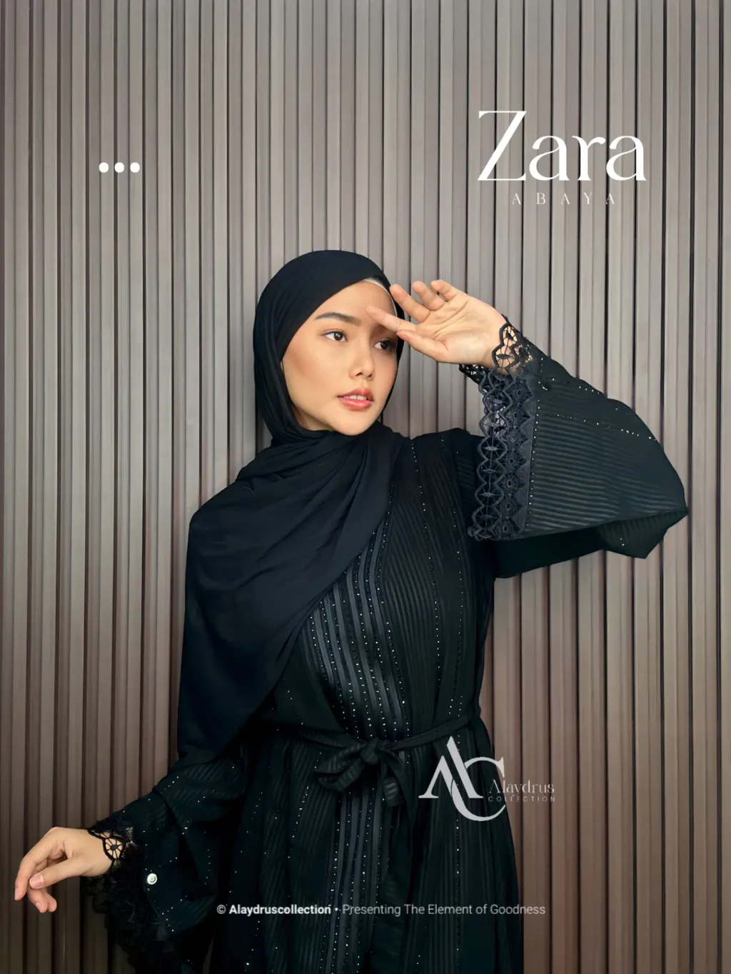 Abaya Hitam Alaydrus Collection Gamis Syari Muslimah Bahan Jetblack Kombinasi Mata