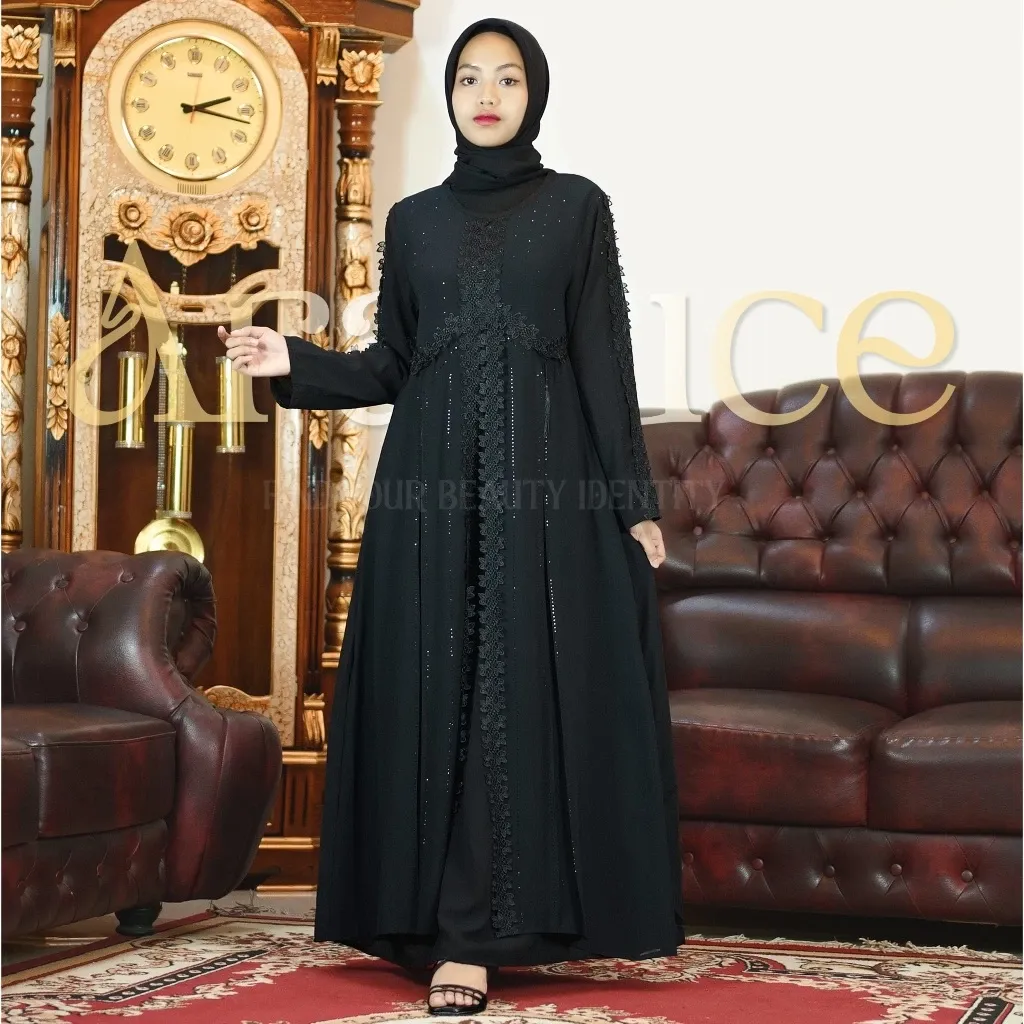 Abaya Hitam Premium ARL 407 - Gamis Modern Mewah untuk Wanita Arab Terbaru