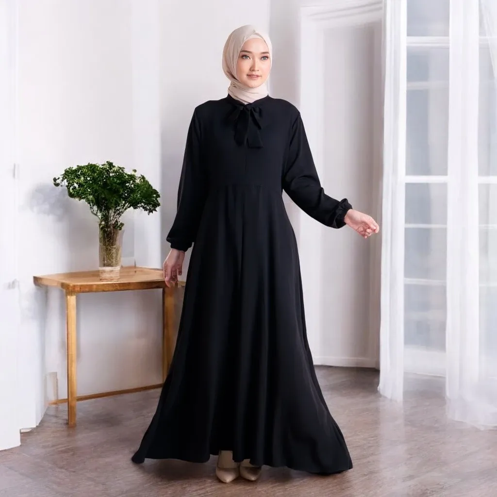 Amie Alisha Dress Hitam Polos Korean Style Casual Hijab 2025