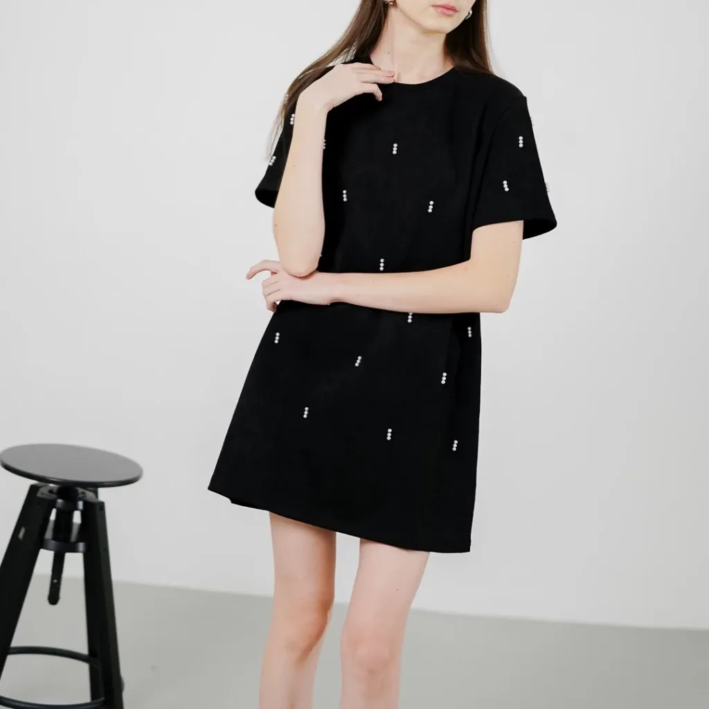 April Mini Dress Wanita Lengan Pendek Ivory & Black