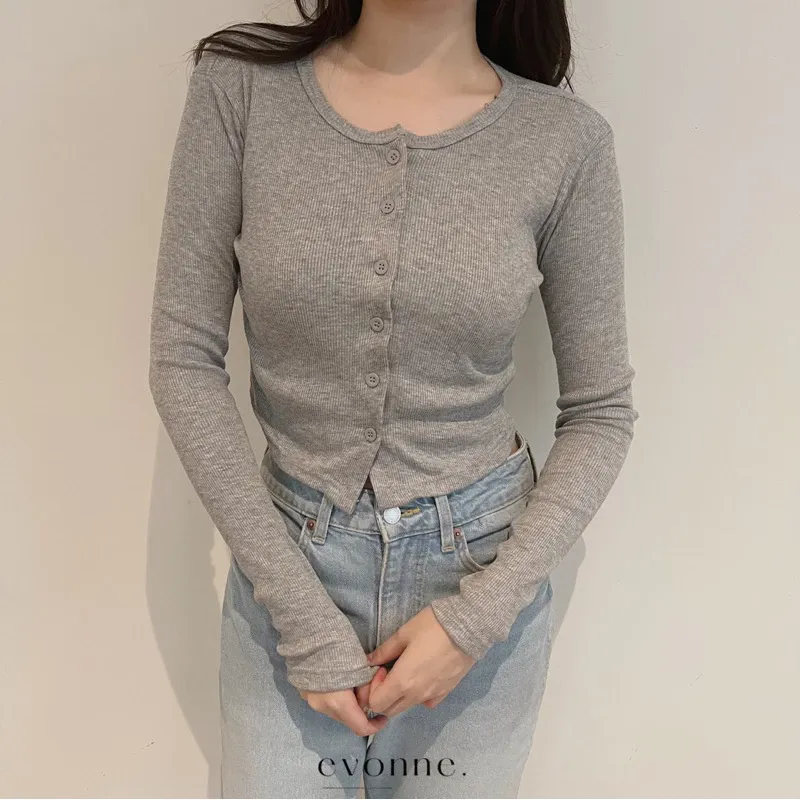 Atasan Wanita Lengan Panjang Knit Crop Blouse
