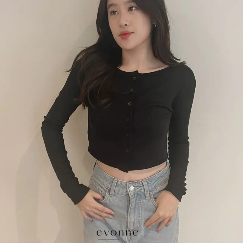 Atasan Wanita Lengan Panjang Knit Top Crop