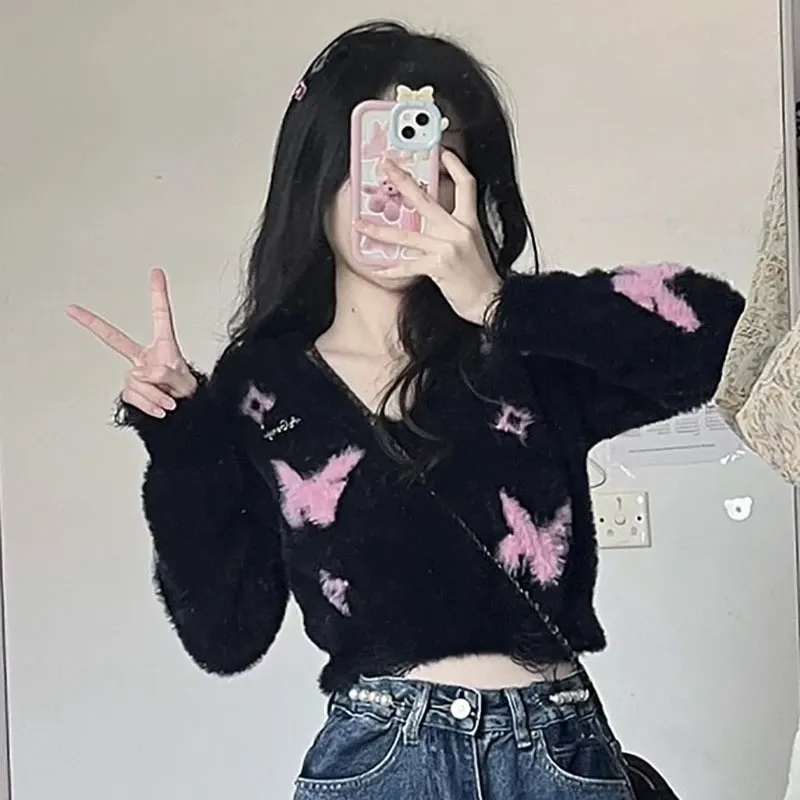 Atasan Wanita Rajut Off-Shoulder Pendek Sweater Lengan Panjang Oversize Model Korea