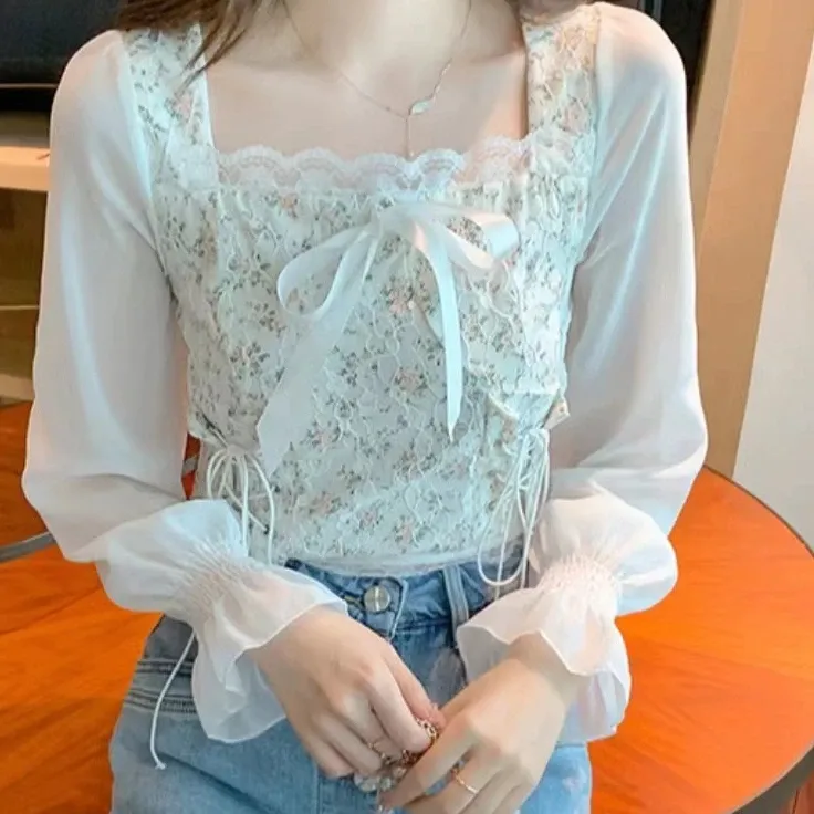 Atasan Wanita Vintage Crop Top Flowy