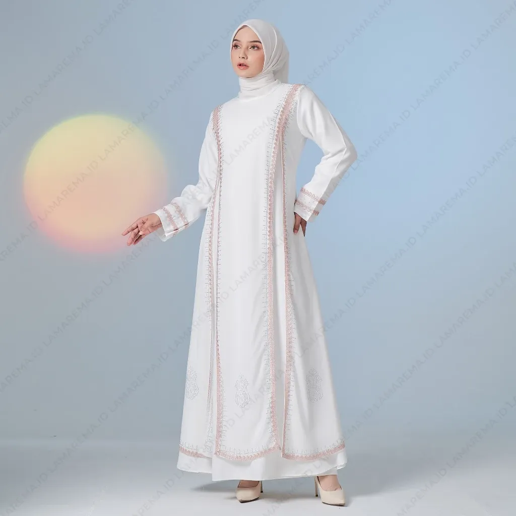 Baju Gamis Putih Modern Elegan Renda Coklat Terbaru