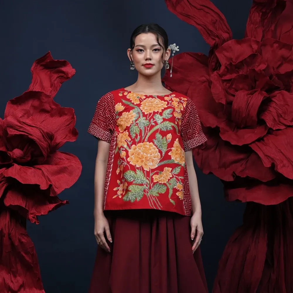 Baju Kerja Blouse Batik Wanita Modern - Libra Encim T3549