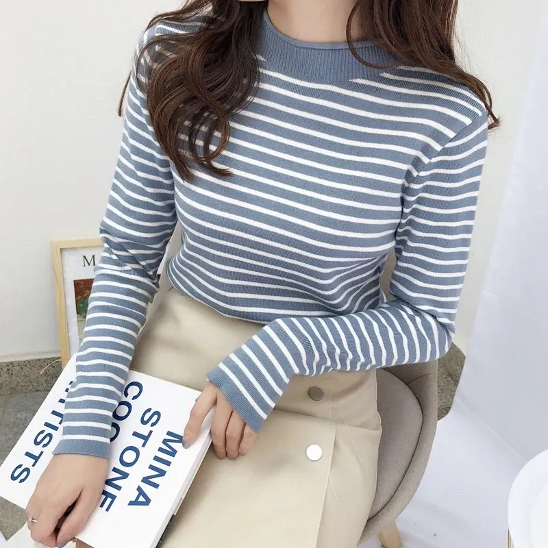 Baju Stripe Wanita Lengan Panjang Basic Soft Knit