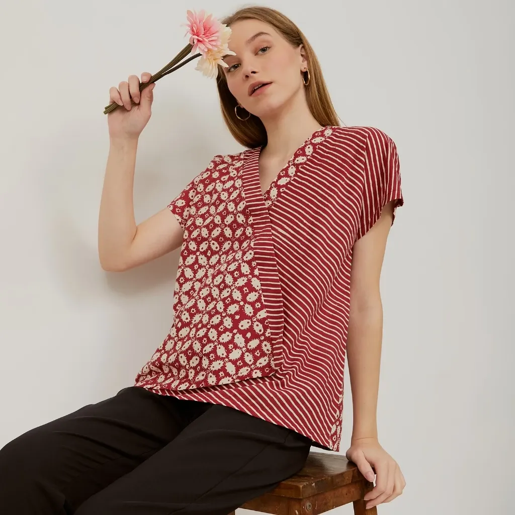 Batik Mirtha Top Blouse Lengan Pendek Wanita Modern
