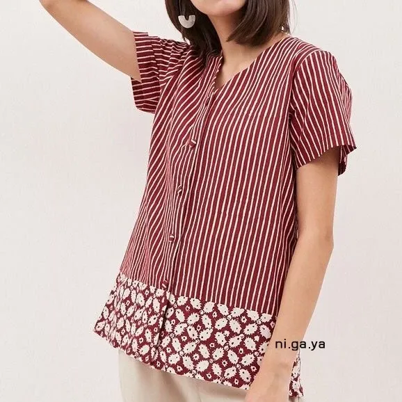 Bessy Top - Blus Batik Premium Wanita Lengan Pendek