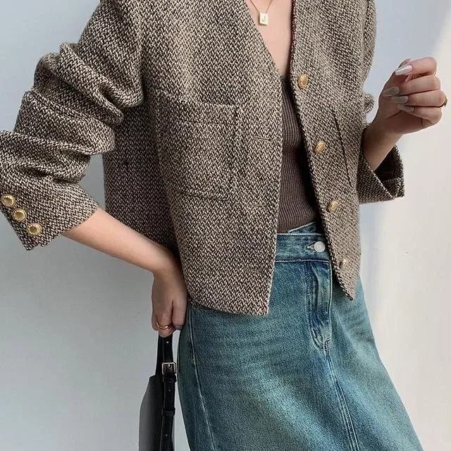 Blazer Tweed Wanita Lengan Panjang M594