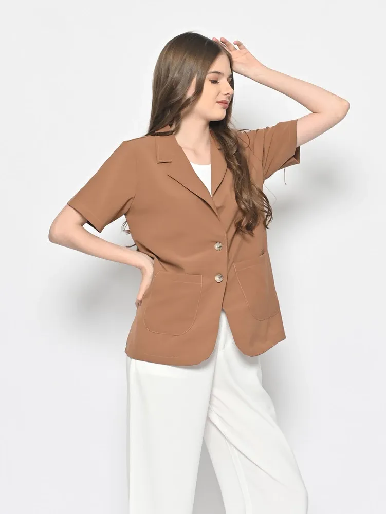 Blazer Wanita Casual Polos Lengan Pendek