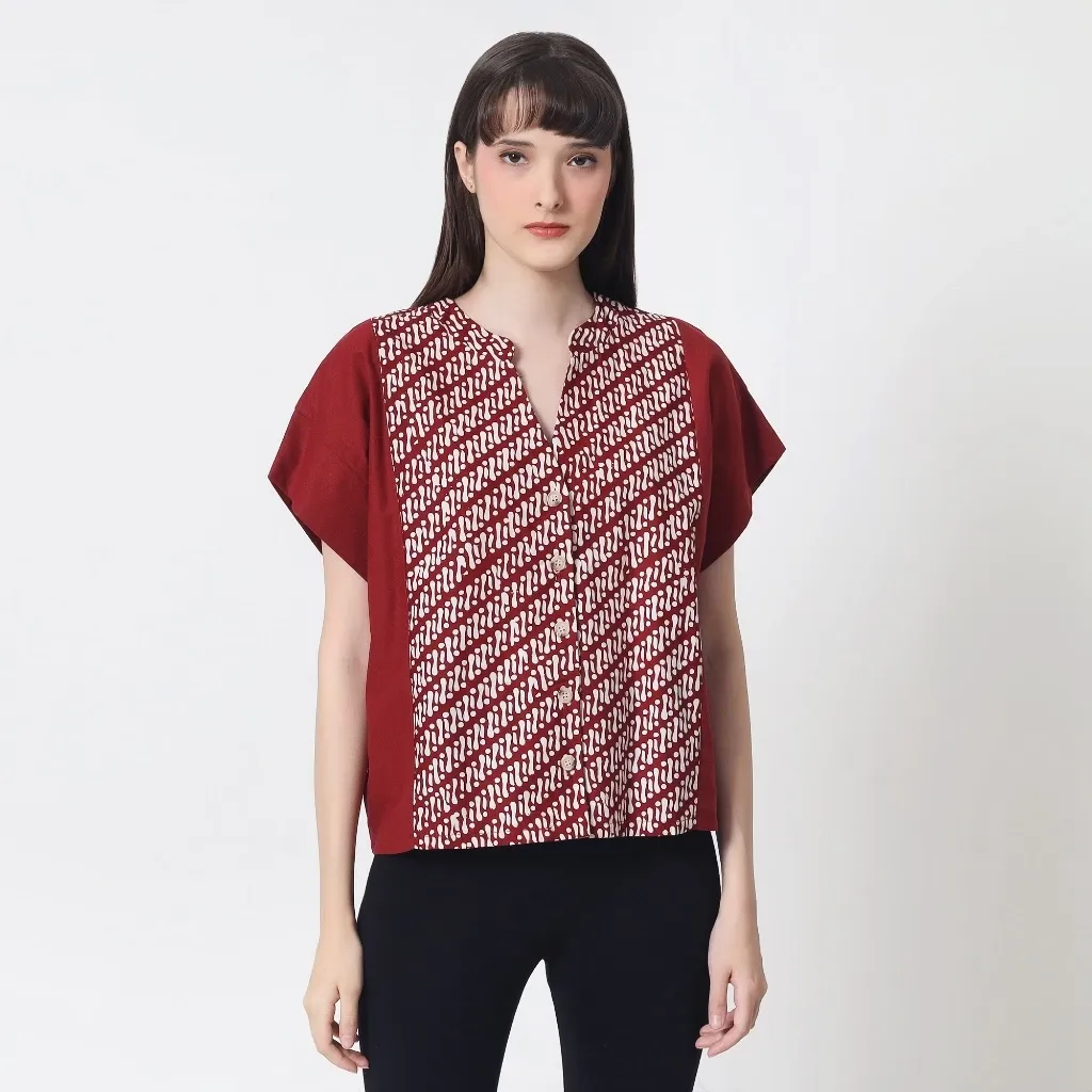 Blouse Batik Premium Wanita Modern Lengan Pendek