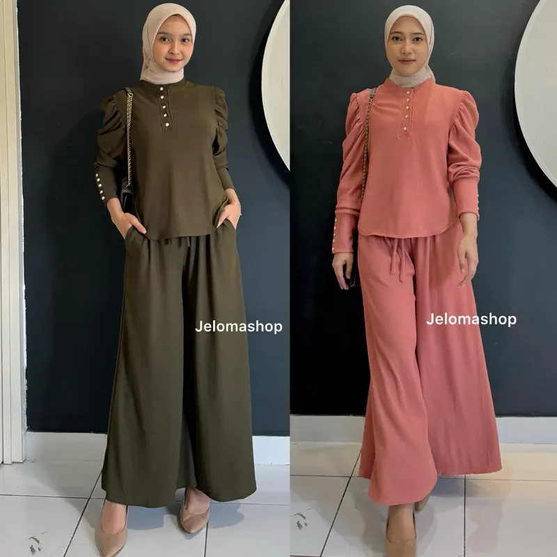 Blouse dan Celana Kulot Palazzo Setelan Wanita Muslimah