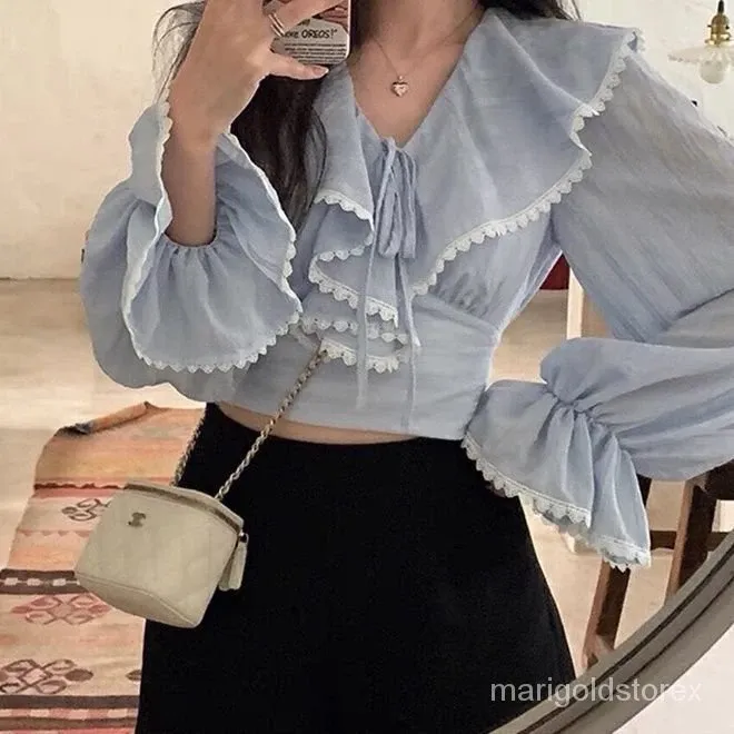 Blouse V-neck Lengan Panjang Rouffle Wanita