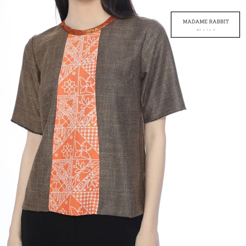 Blus Batik Wanita Candy Orange Furing Rapi