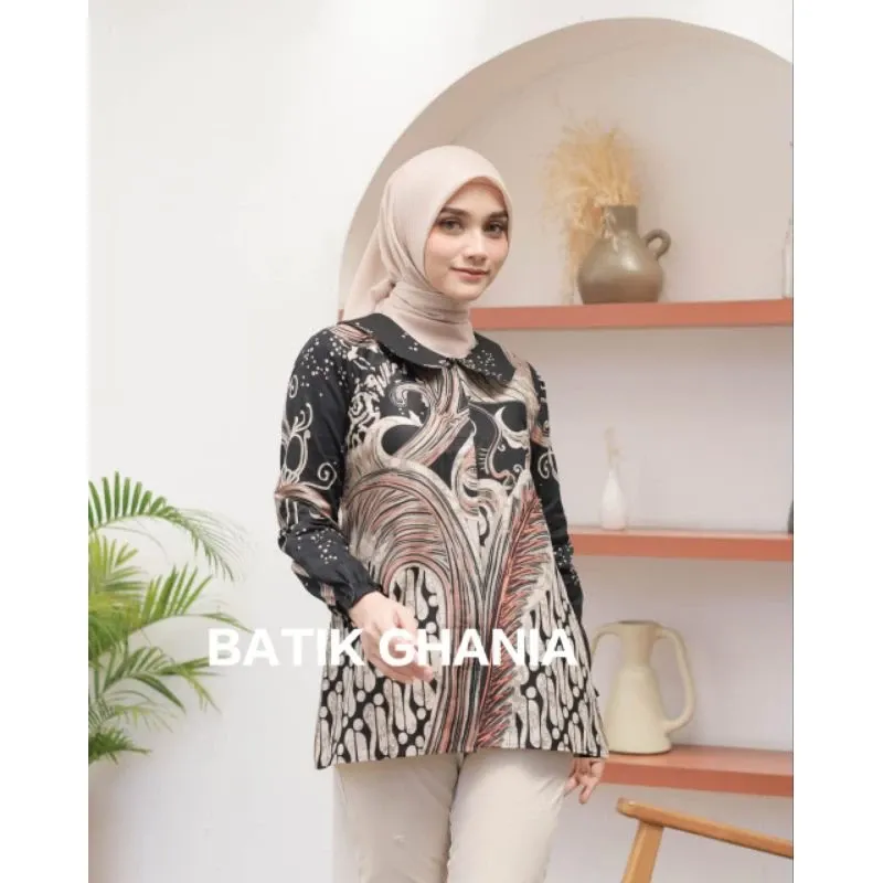 Blus Batik Wanita Lengan Panjang Kancing Depan