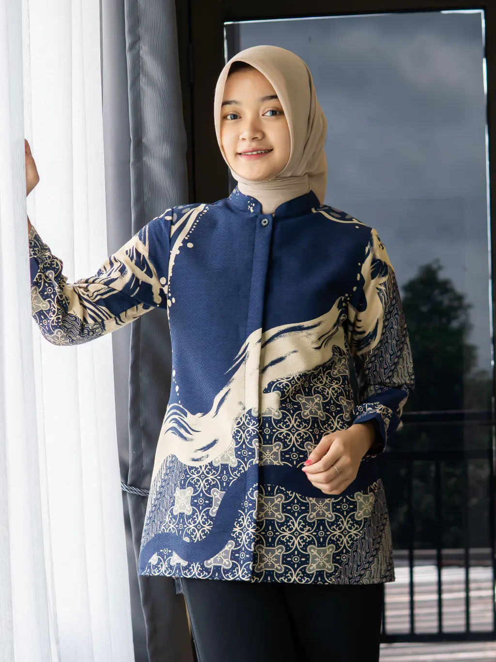 Blus Batik Wanita Lengan Panjang Katun Dobby Waffle Premium