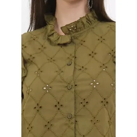 Blus Ruffle Eyelet Wanita Cantik BL7624
