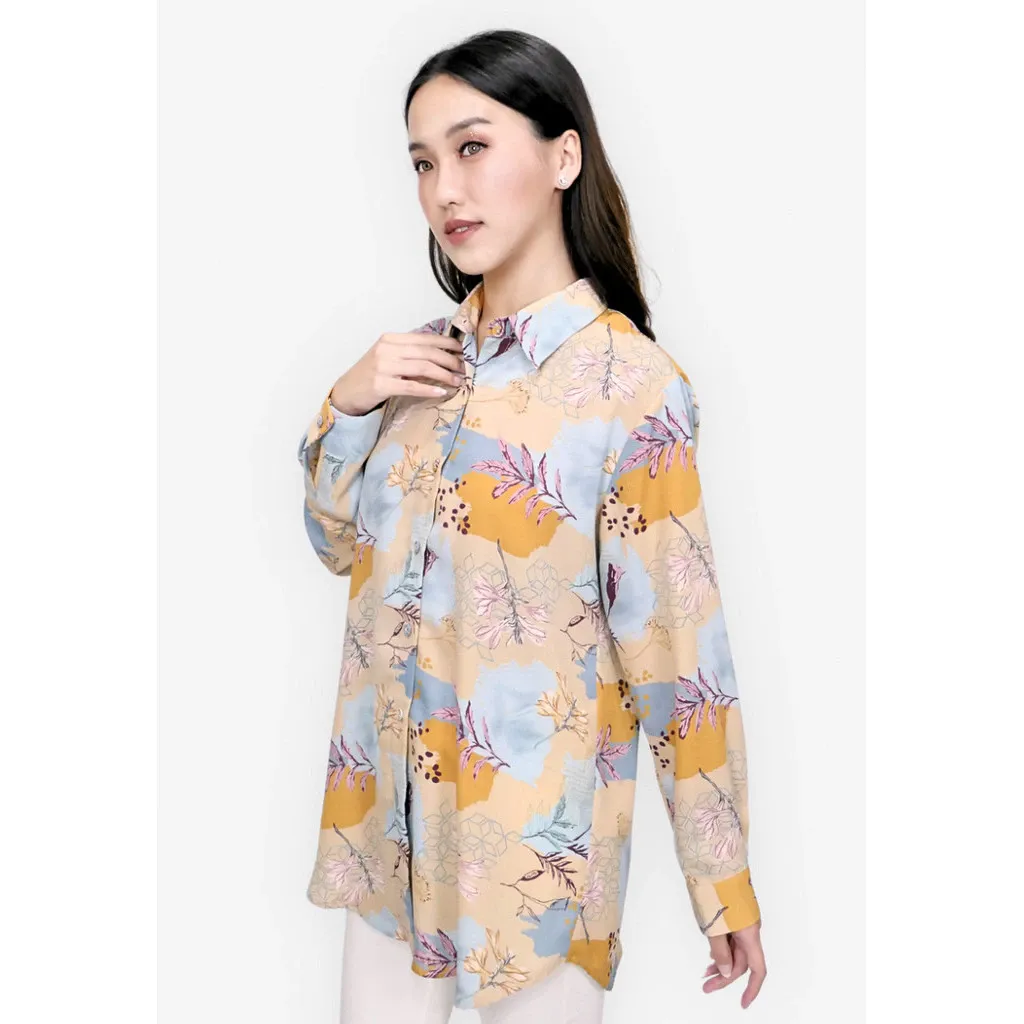 Blus Wanita Bunga Kecil Cream