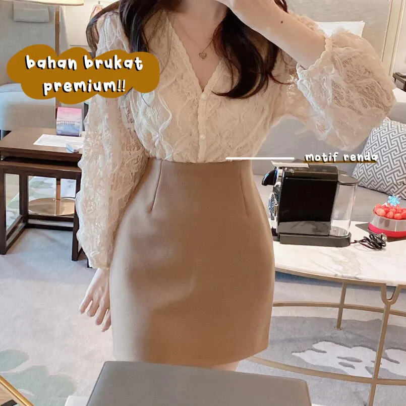 Blus Wanita Hijab Cantik Lengan Panjang Brokat Maomao Yurika