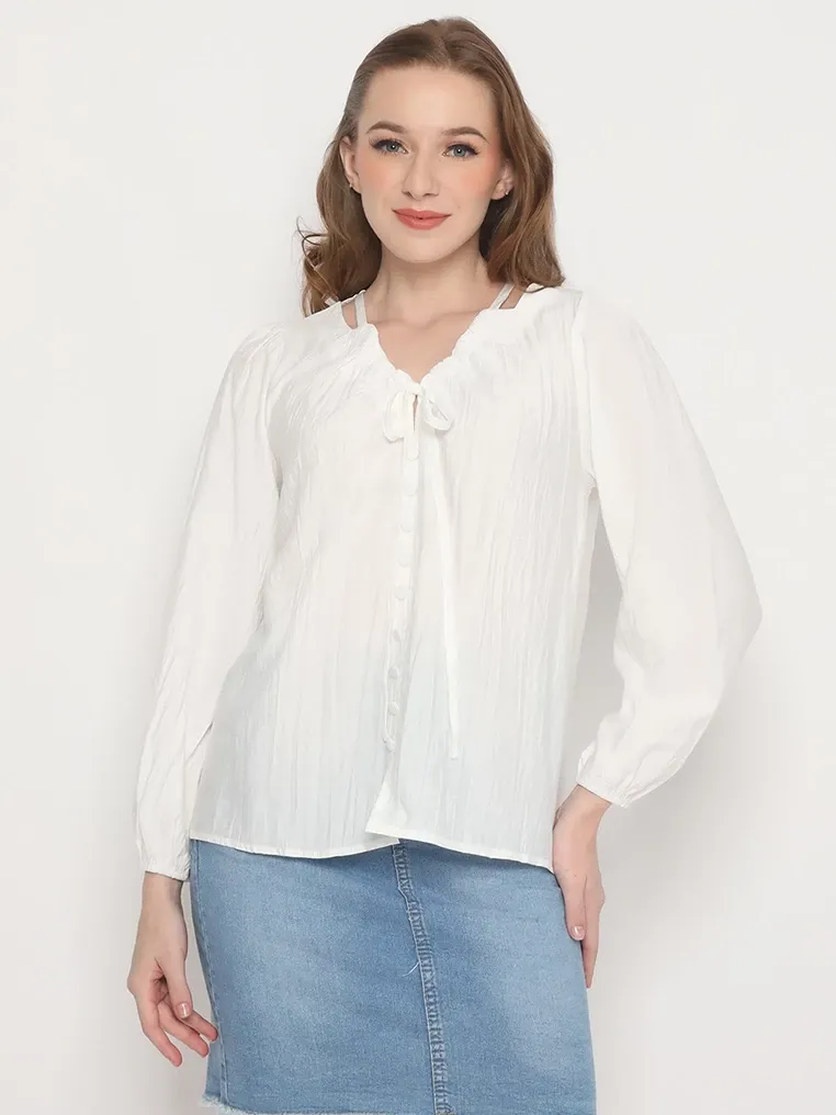 Blus Wanita Tangan Panjang Kancing Depan MINEOLA