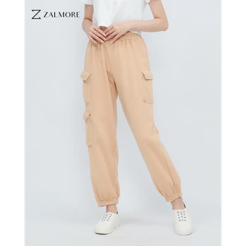 Celana Jogger Wanita Zalmore Cargo Fleece Premium