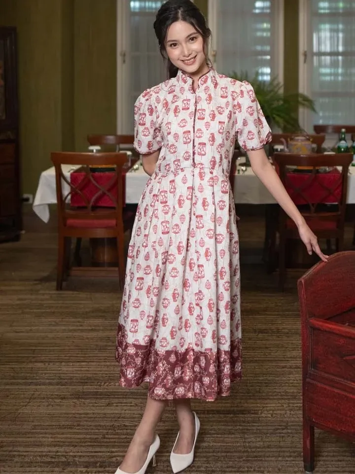 Clara Dress - Midi Dress Wanita Motif Kerah Shanghai