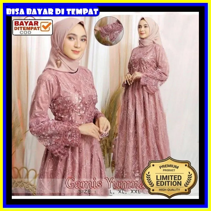Dres Remaja Kekinian Muslimah Jumbo Size Gamis Pesta Maxi Dress Brokat Tile Terbaru 2022