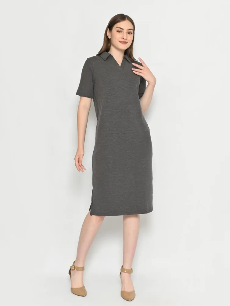 Dress Midi Wanita Polos Lengan Pendek