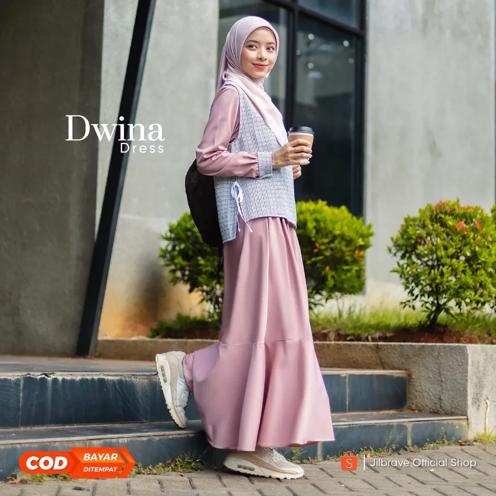 Dwina Dress Gamis Wanita 2 in 1 dengan Outer Tweed Casual Elegant