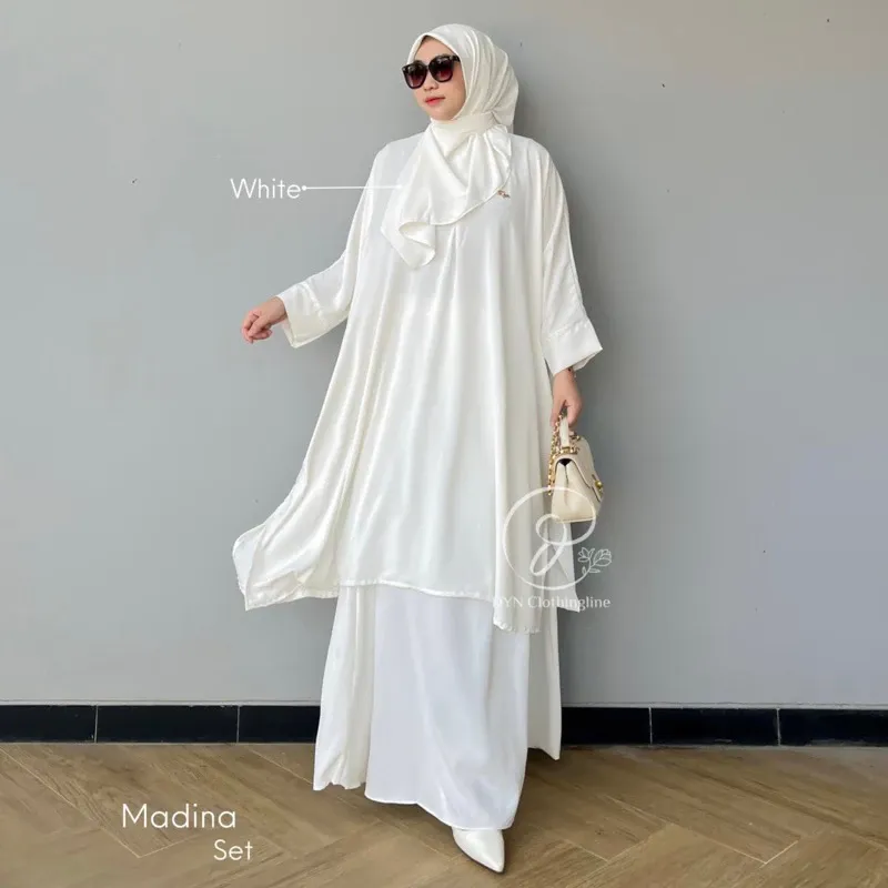 DYN Madina Set Abaya Wanita Polos dengan Hijab Gratis