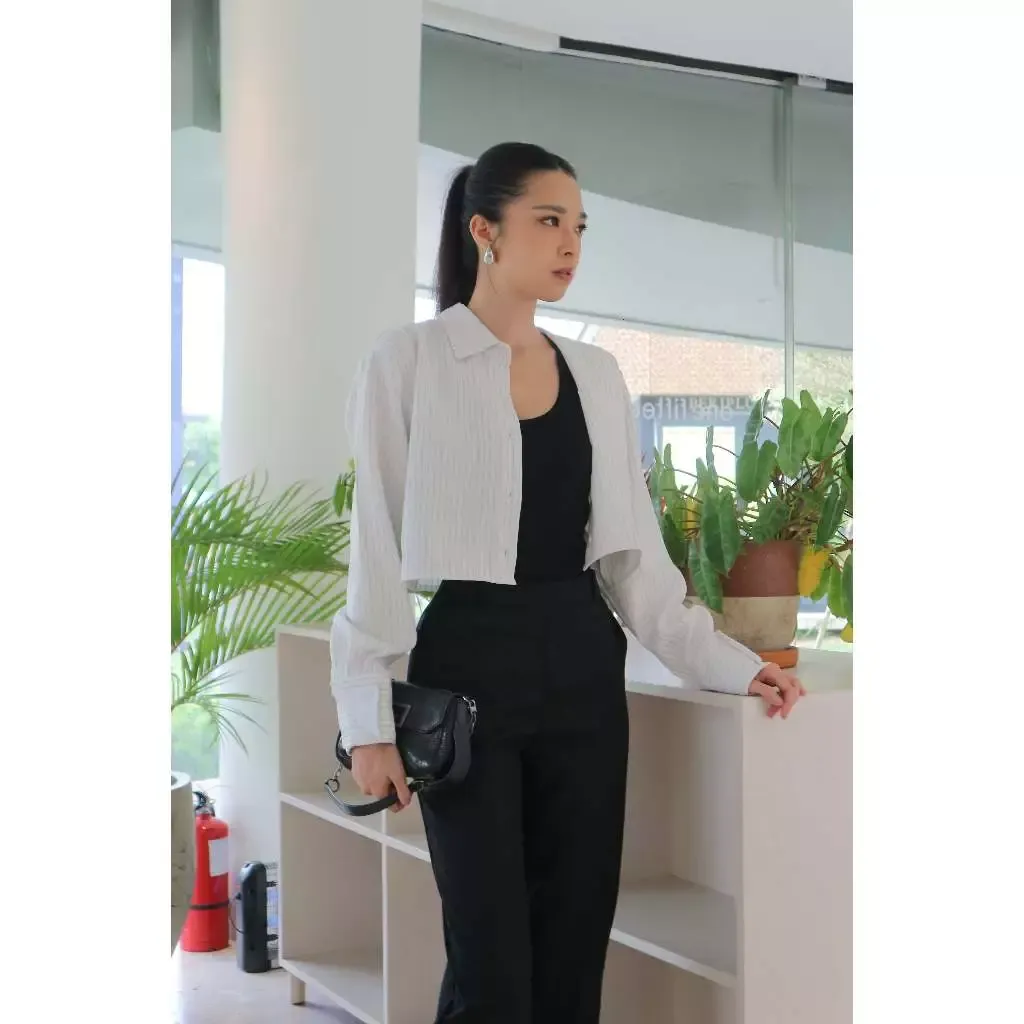 Everclo Zipora Stripe Top Wanita Lengan Panjang