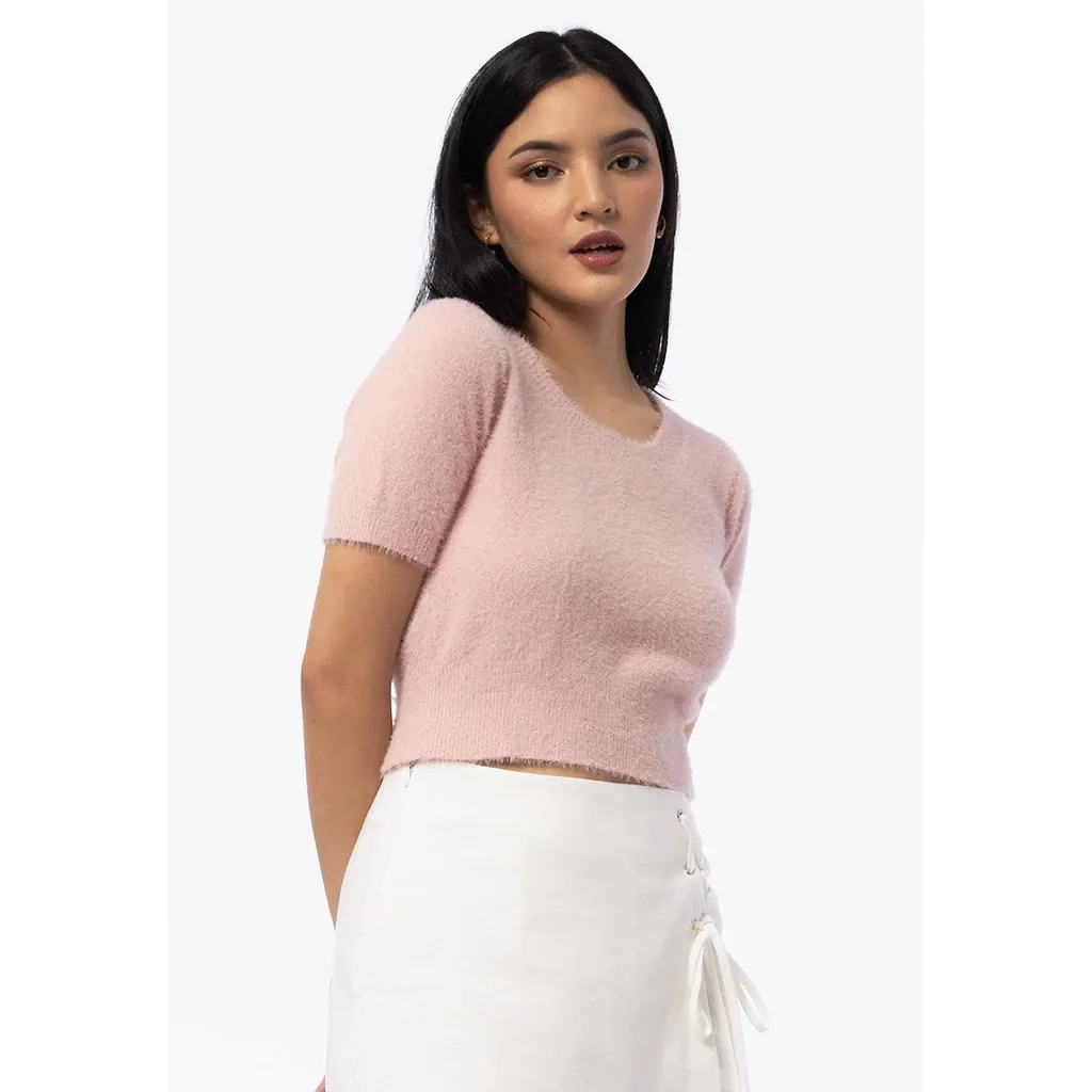 Fur Crop Top Pendek Pink