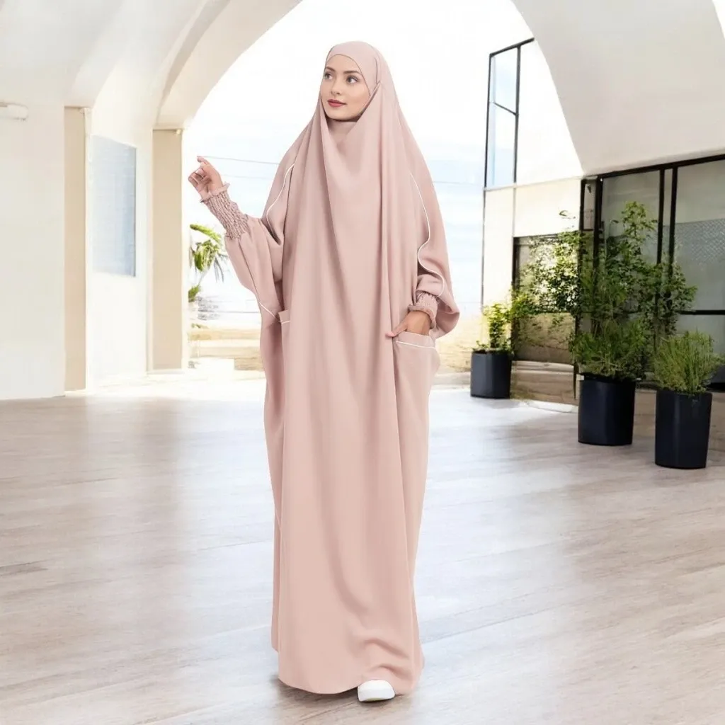 Gamis Abaya Oversize dengan Saku dan List Bisban