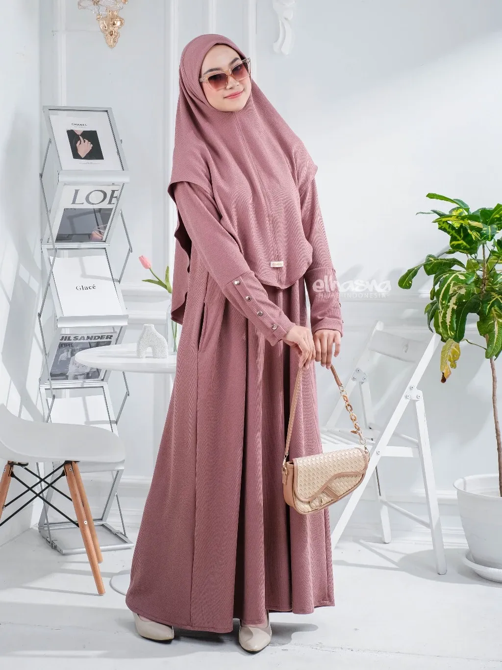 Gamis Dress Abaya Elhasna Hijab Resleting Depan Jumbo