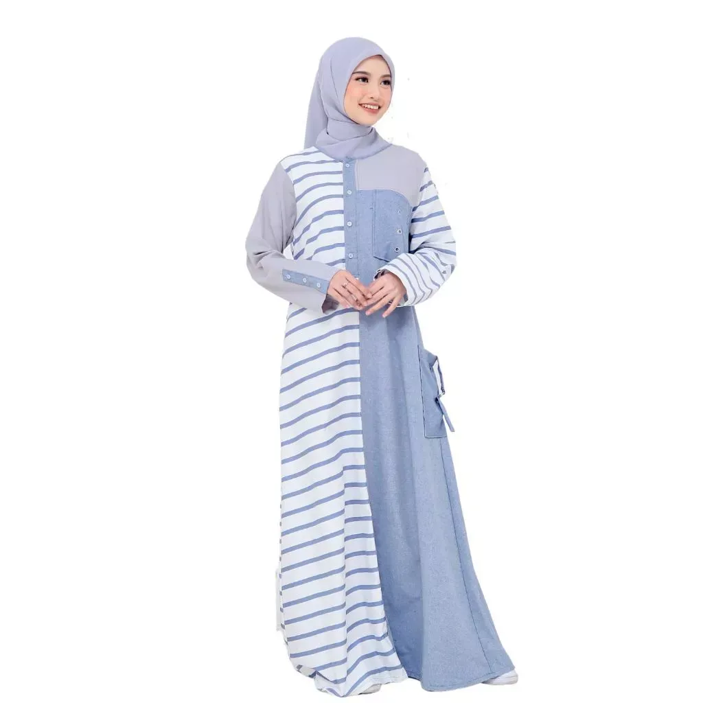 Gamis Motif Salur Casual Katun Dewasa LG 886