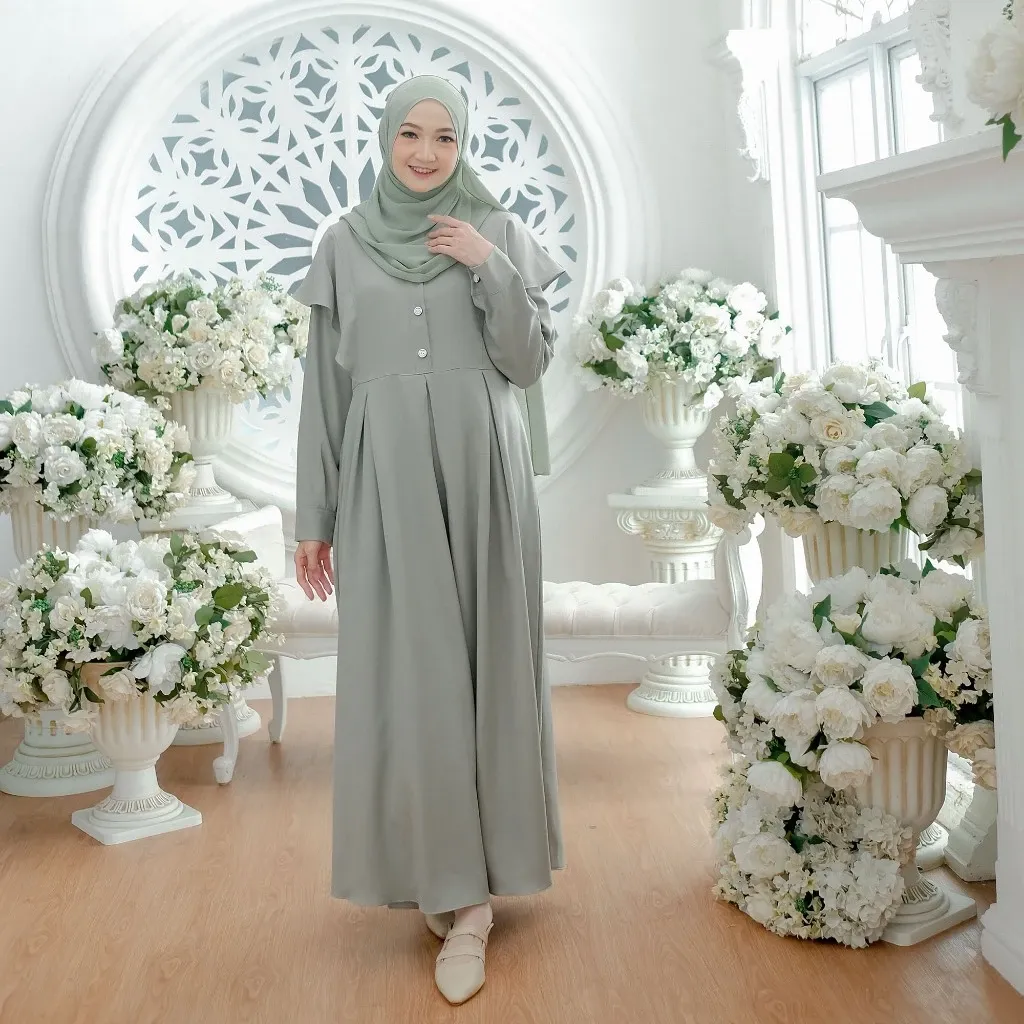 Gamis Wanita Mouza Maxi Dress Muslim Korean Style Size S M L XL Casual 2025