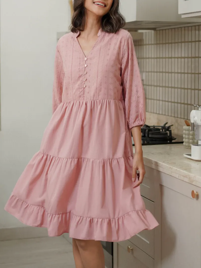 Gaun Midi Wanita Embroidery Cotton Premium
