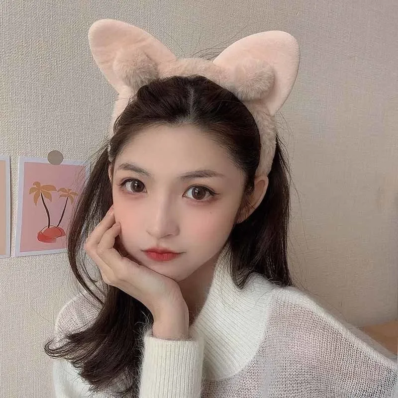 Headband Karakter Kucing Pom-Pom Bulu Fashion Korea Wanita