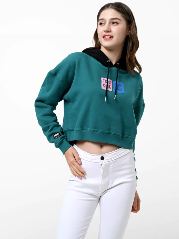 Hoodie Crop Wanita Hitam MAGGIE