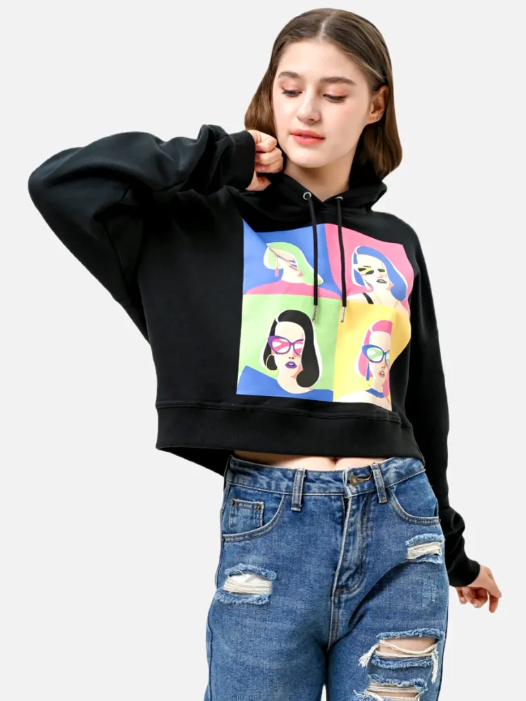 Hoodie Crop Wanita Hitam SHERRY