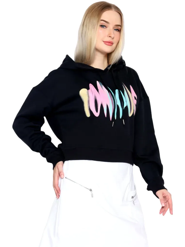 Hoodie Crop Wanita Katun Hitam SOPHIA