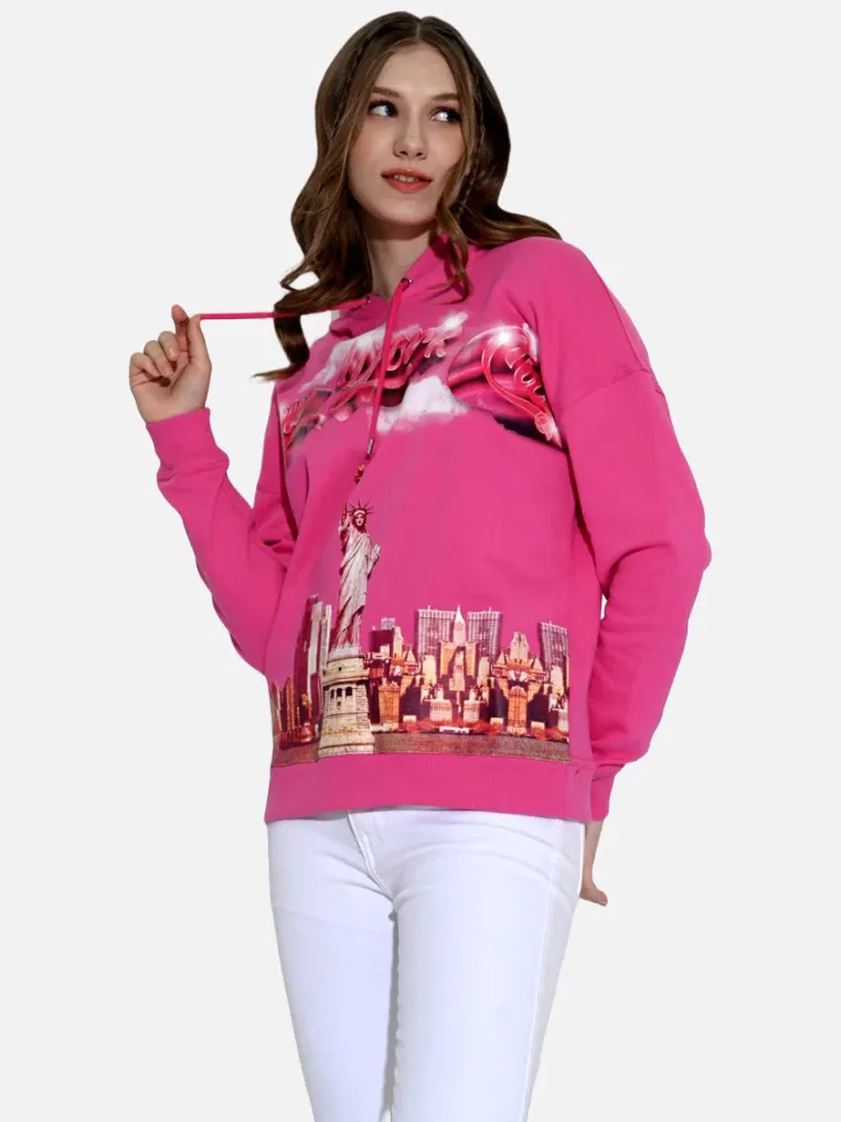 Hoodie Katun Organik Wanita Pink Gelap