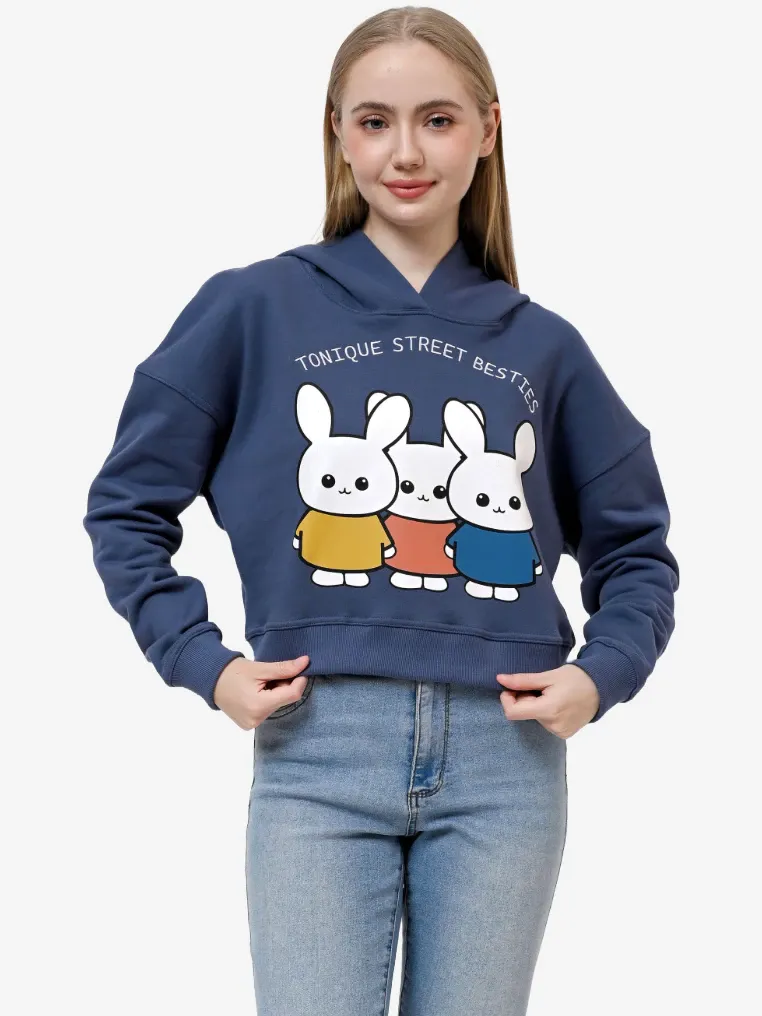 Hoodie Pendek Katun Wanita AUDIE Regular Fit Biru