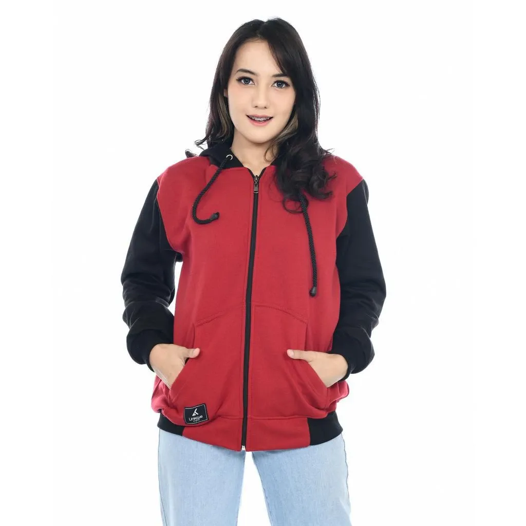 Jaket Hoodie Sletting Kombinasi Pria dan Wanita - S, M, L, XL, XXL, XXXL - Termasuk Sticker & Gantungan Kunci - Polos Basic Viral Best Seller