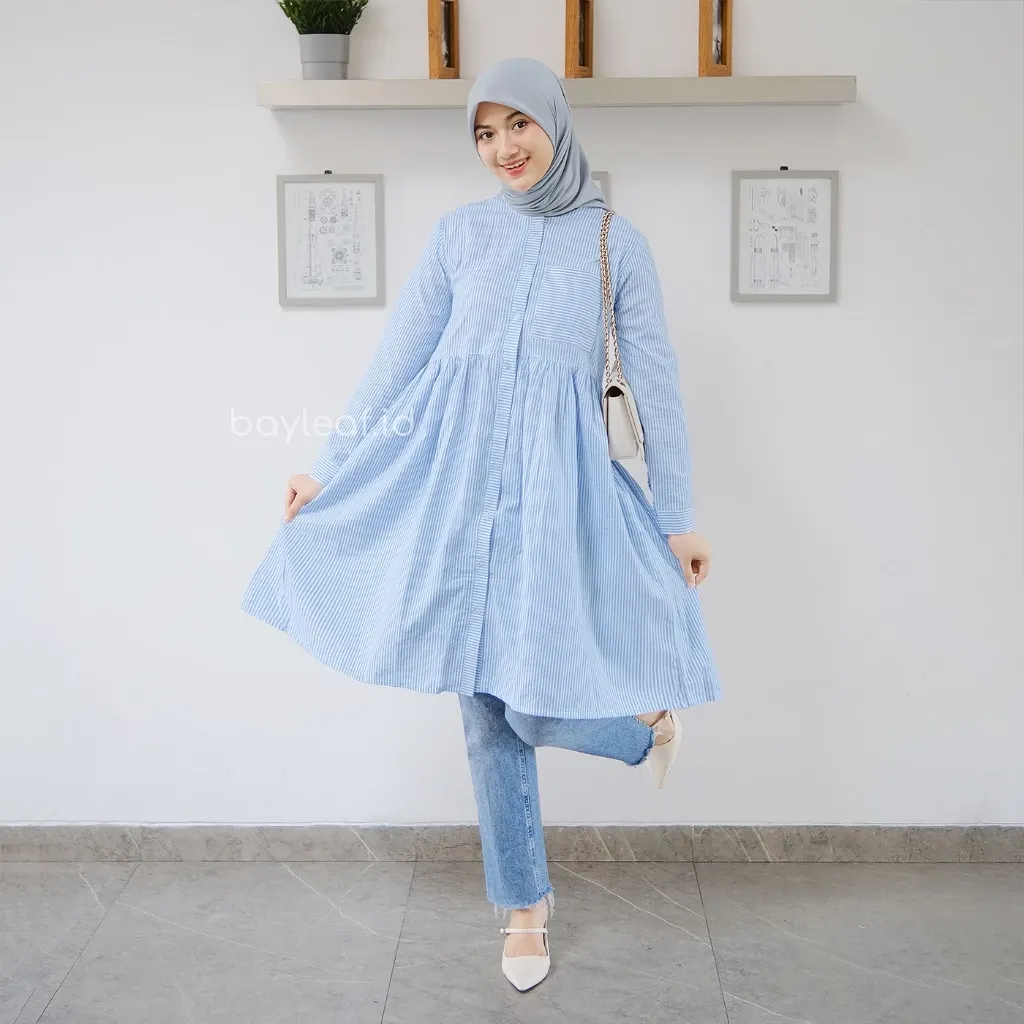 Jihan Tunik Striped Katun Lengan Panjang Wanita