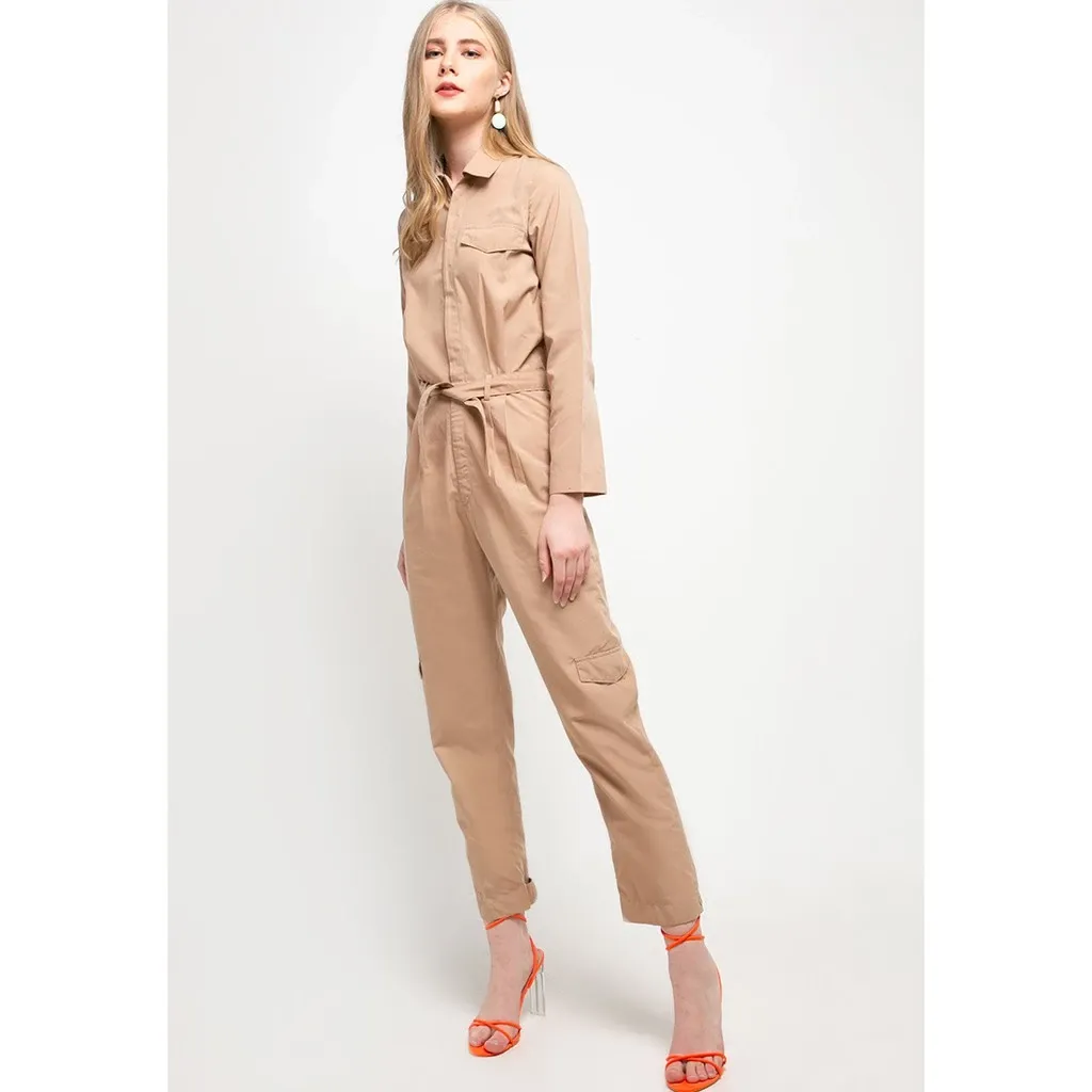 Jumpsuit Wanita Cargo Cokelat