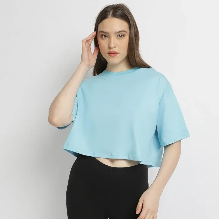 Kaos Crop Top Oversize Wanita Katun Premium