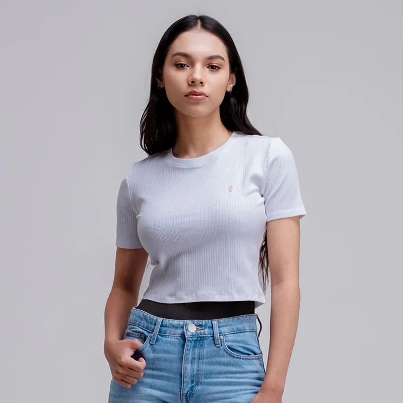 Kaos Lengan Pendek Wanita Mid Crop Polos Putih
